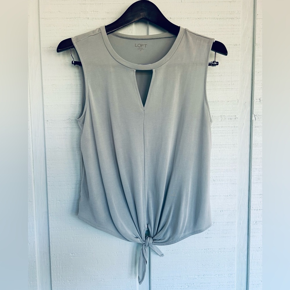 LOFT Light Teal Sleeveless Blouse with Front Tie